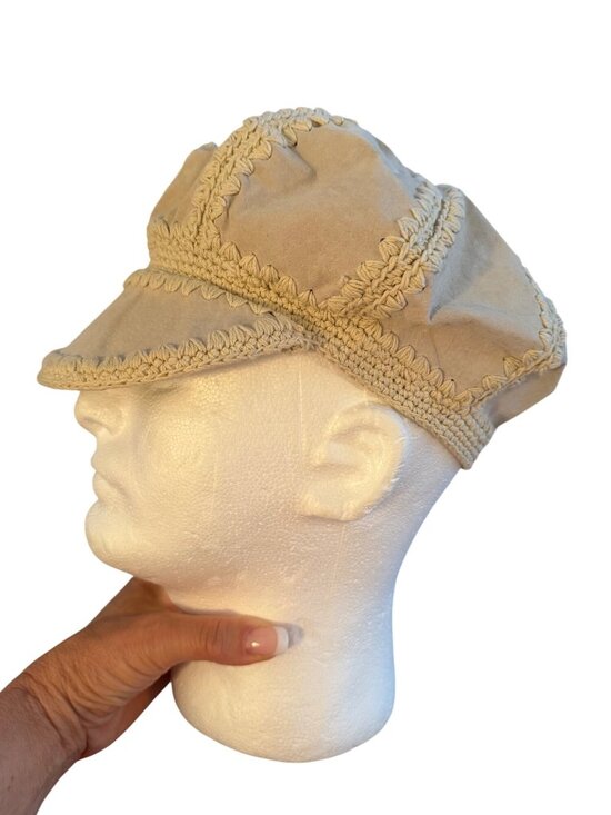 Women Crochet-style Stitching Short Brim 21 inch Newsboy Suede Beige Bohemian main image 10